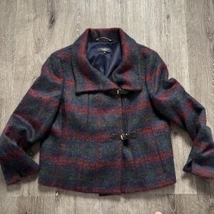 Talbots Petites 14P Plaid Wool Alpaca Blend Buckle Fuzzy Knit‎ Waist Jacket